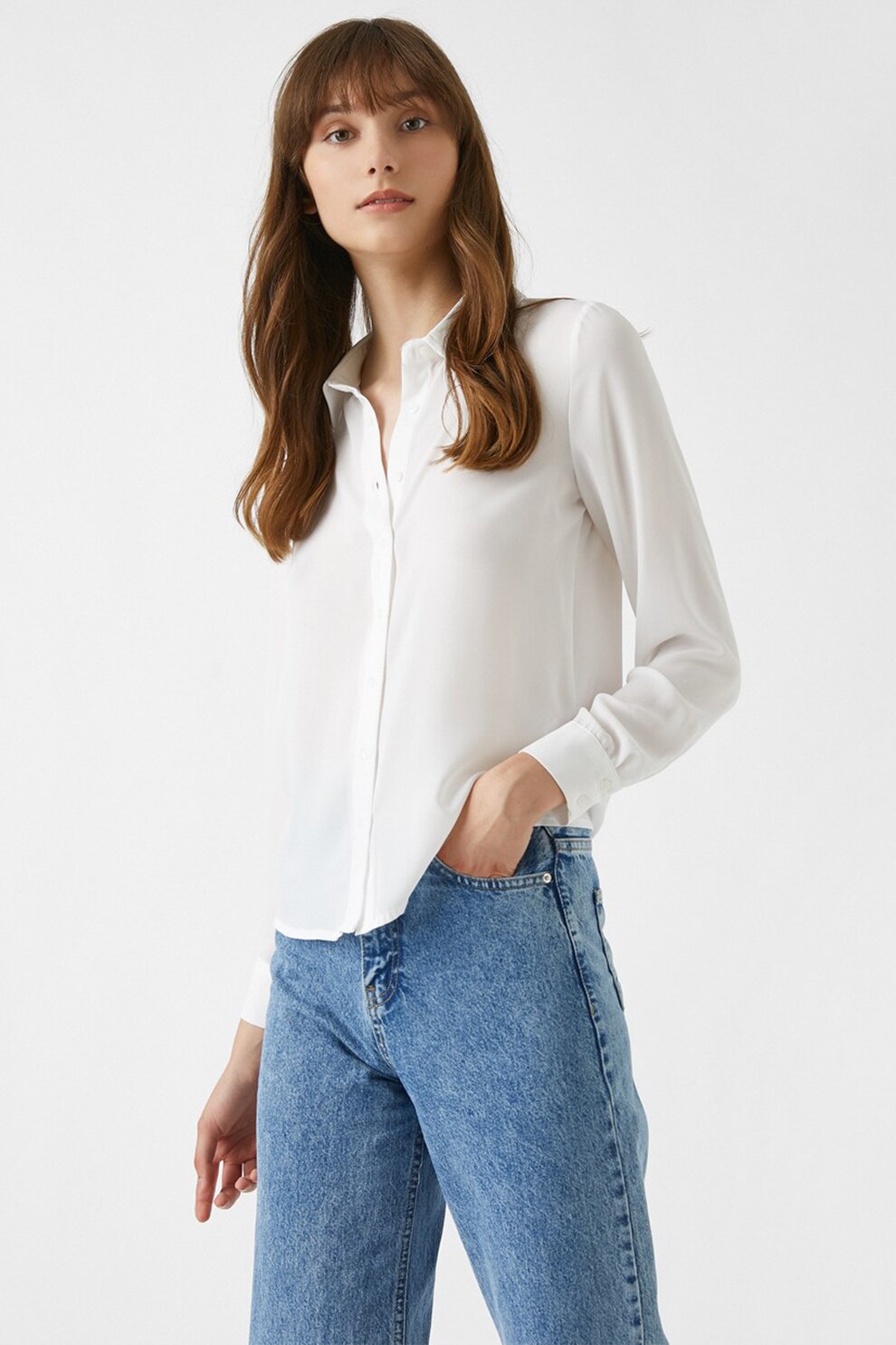 KOTON, Camasa cu maneci lungi si nasturi, Alb