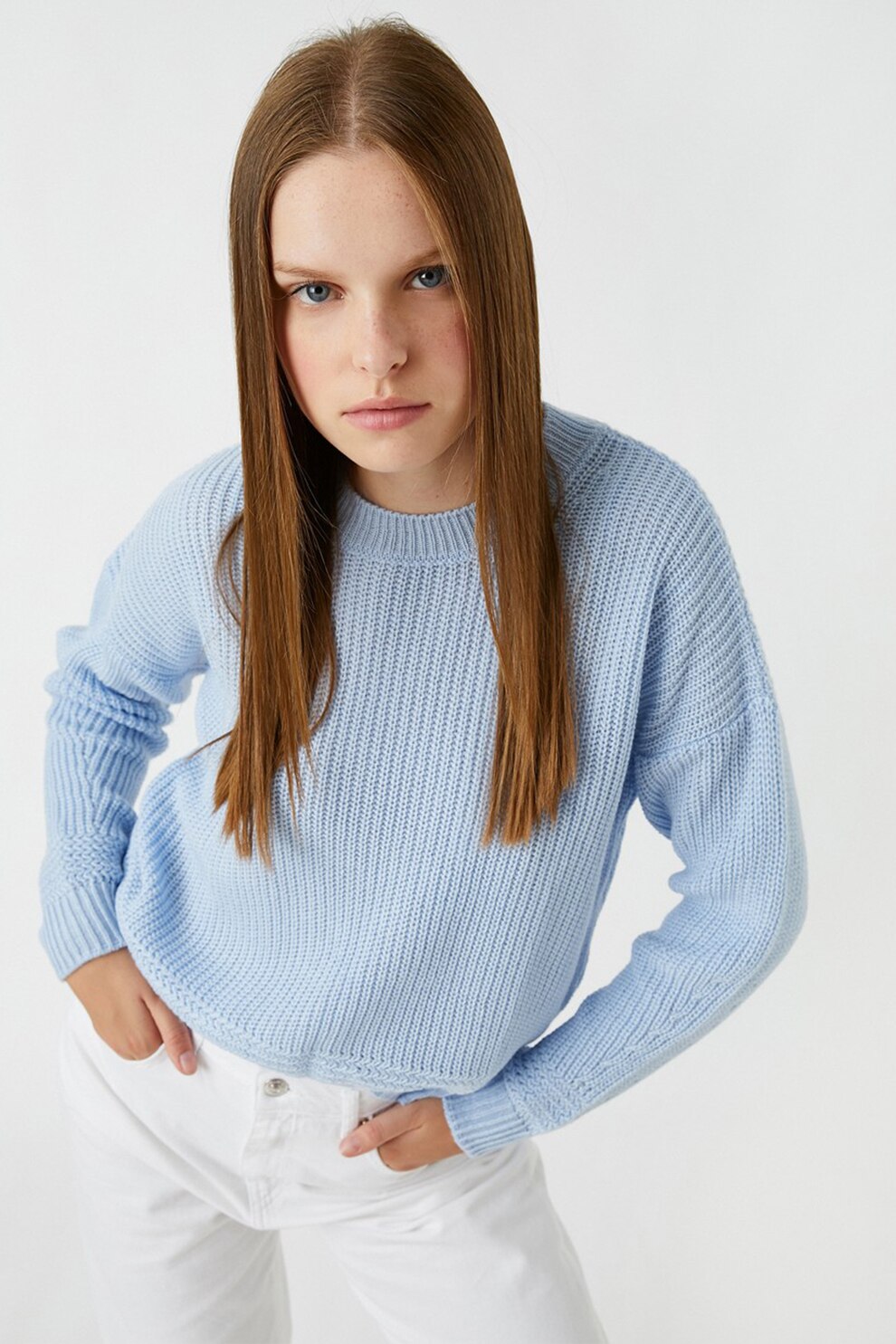 KOTON, Pulover lejer cu maneci cazute, Albastru deschis, L