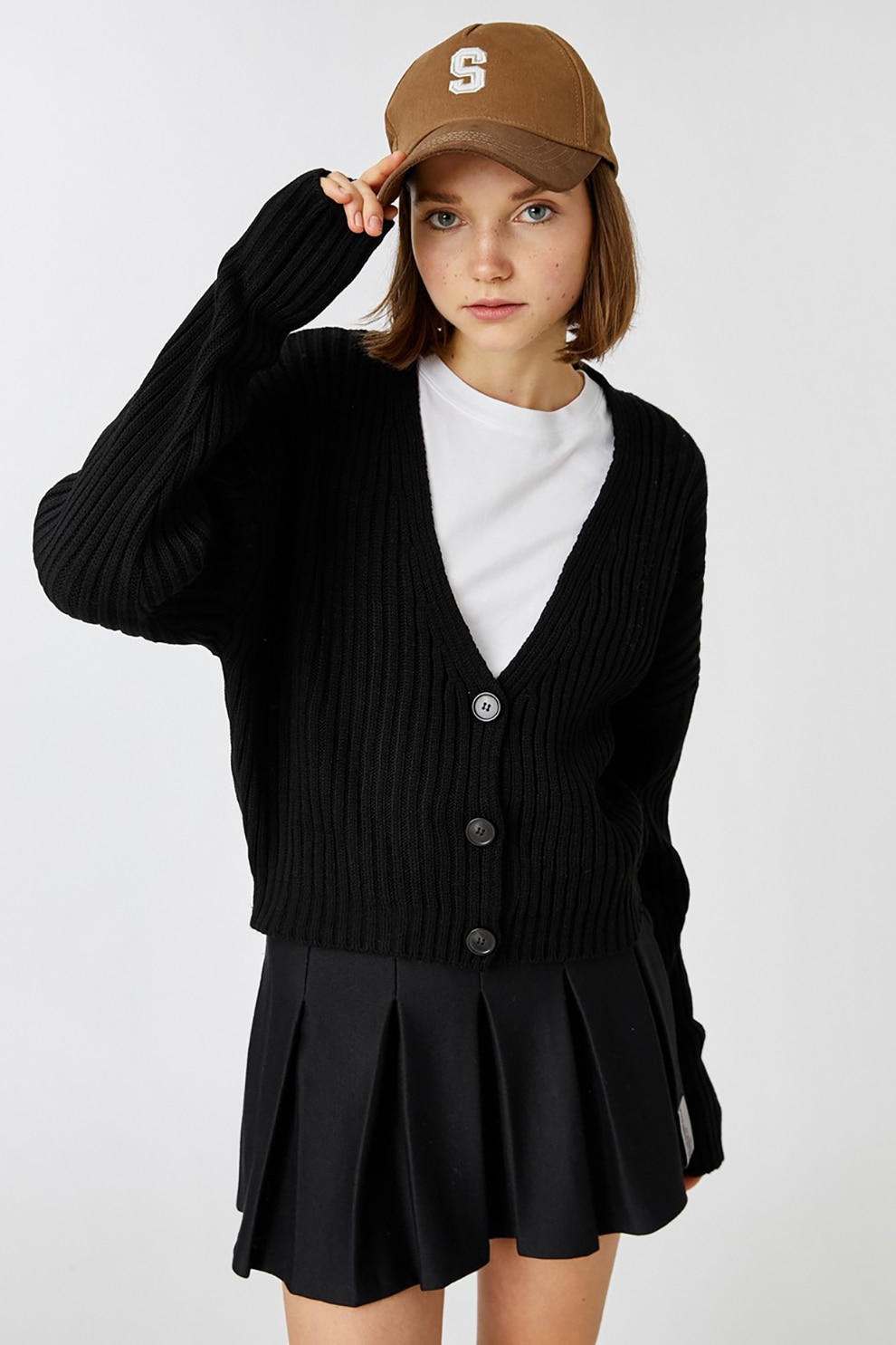 KOTON, Cardigan cu decolteu in V, Negru