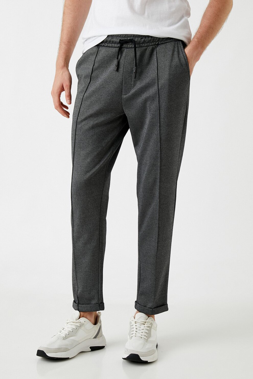 KOTON, Pantaloni sport slim fit cu talie elastica, Gri antracit