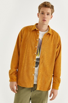 KOTON, Camasa din reiat cu guler clasic, Ocru KOTON, Camasa din reiat cu guler clasic, Ocru