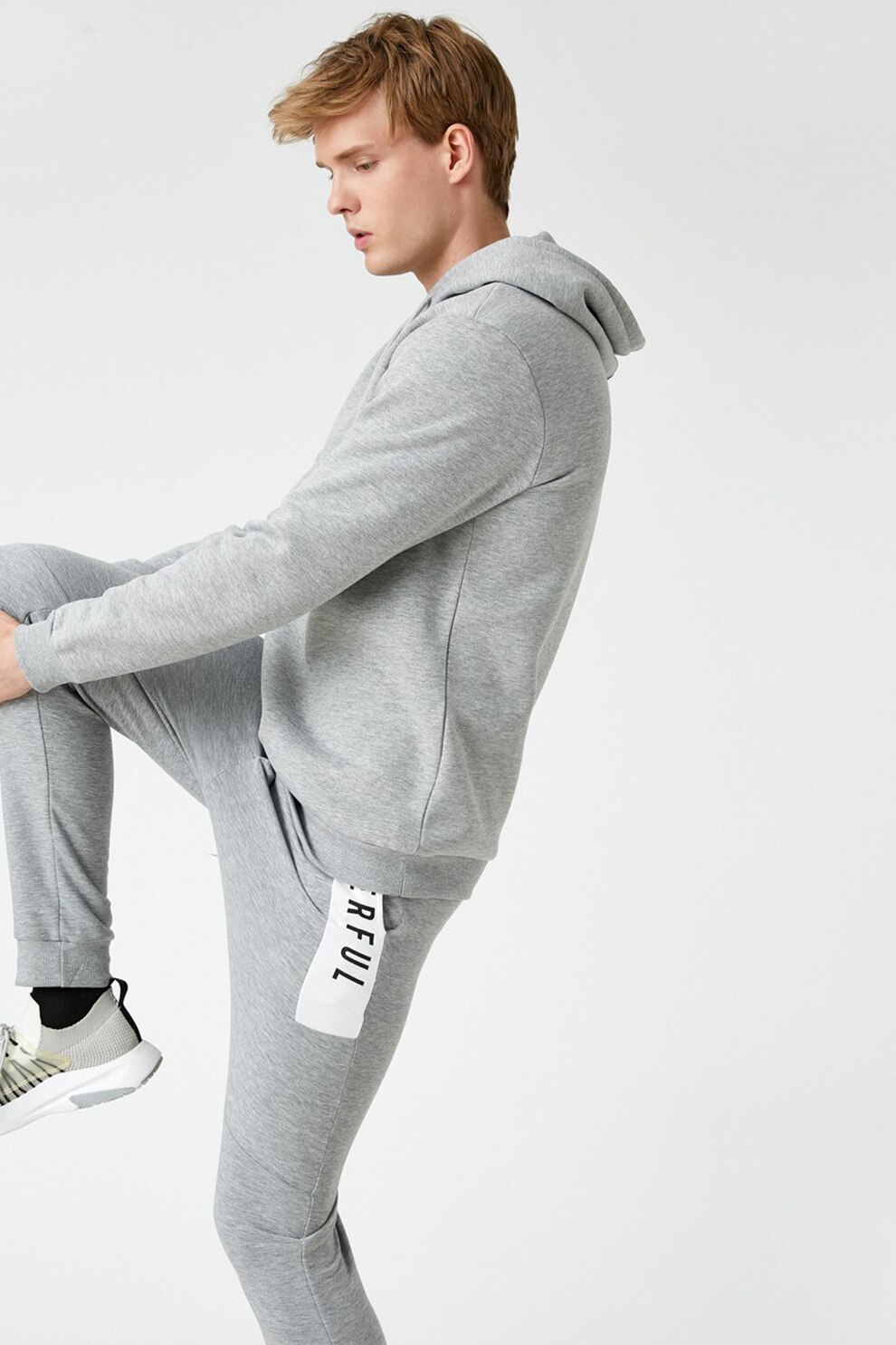 KOTON, Hanorac cu snur si terminatie striata, Gri deschis melange