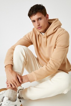 KOTON, Hanorac cu snur si terminatie striata, Maro camel KOTON, Hanorac cu snur si terminatie striata, Maro camel