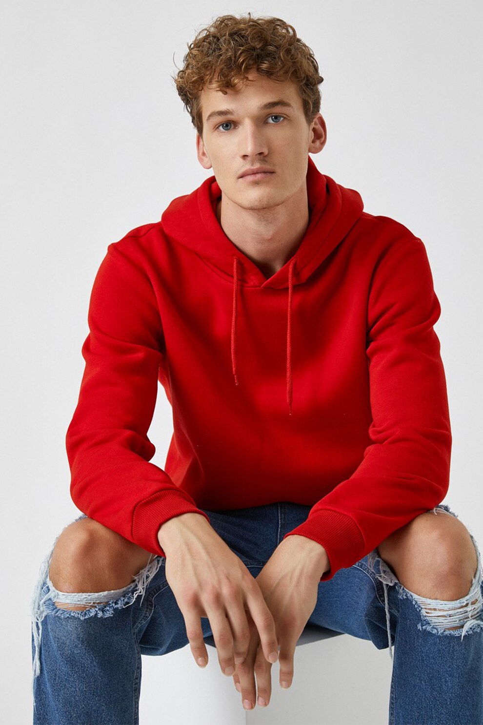 KOTON, Hanorac cu snur si terminatie striata, Rosu