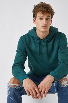 KOTON, Hanorac cu snur si terminatie striata, Albastru petrol KOTON, Hanorac cu snur si terminatie striata, Albastru petrol