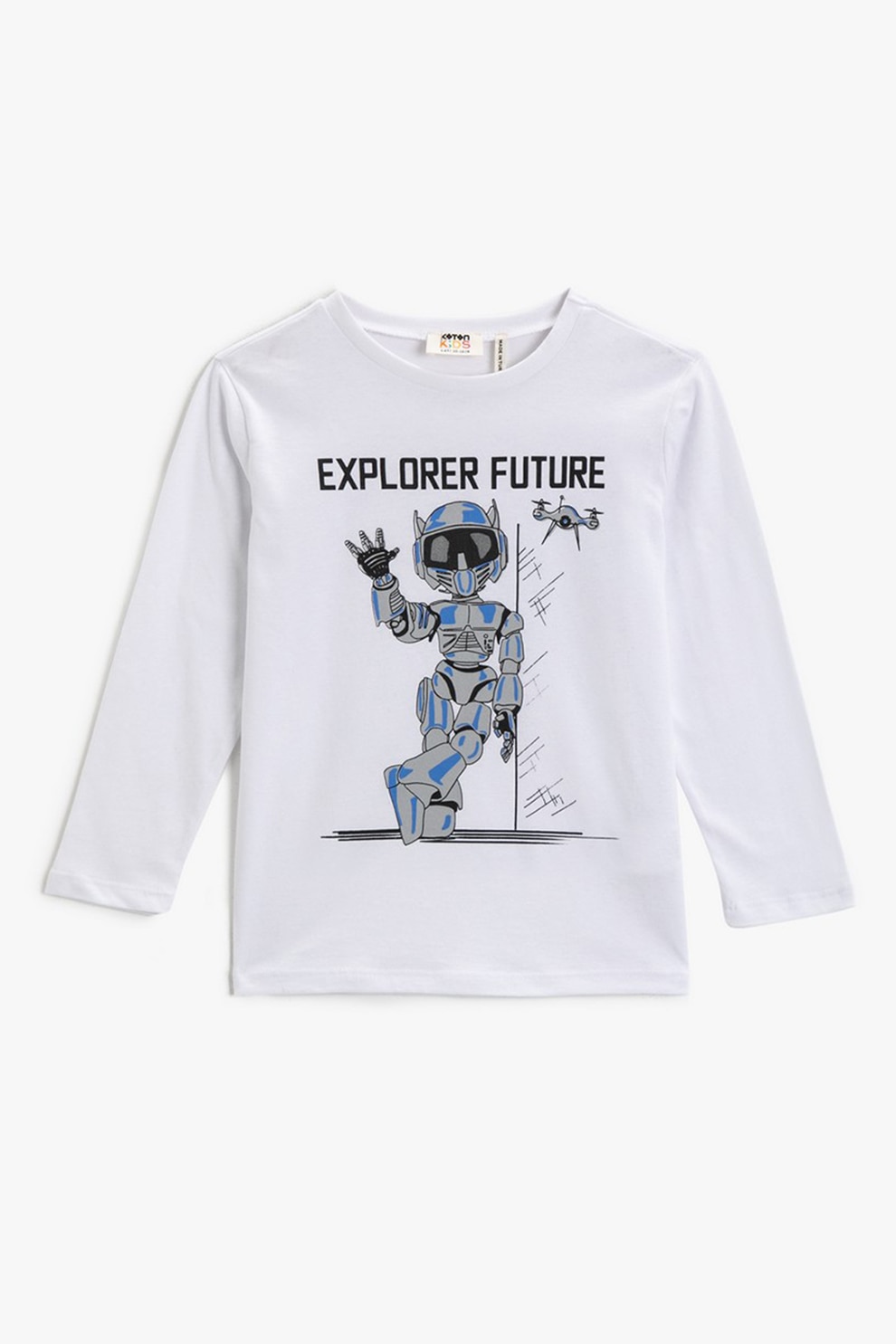 KOTON, Bluza cu imprimeu de bumbac, Alb optic/Negru/Gri, 98-104 CM