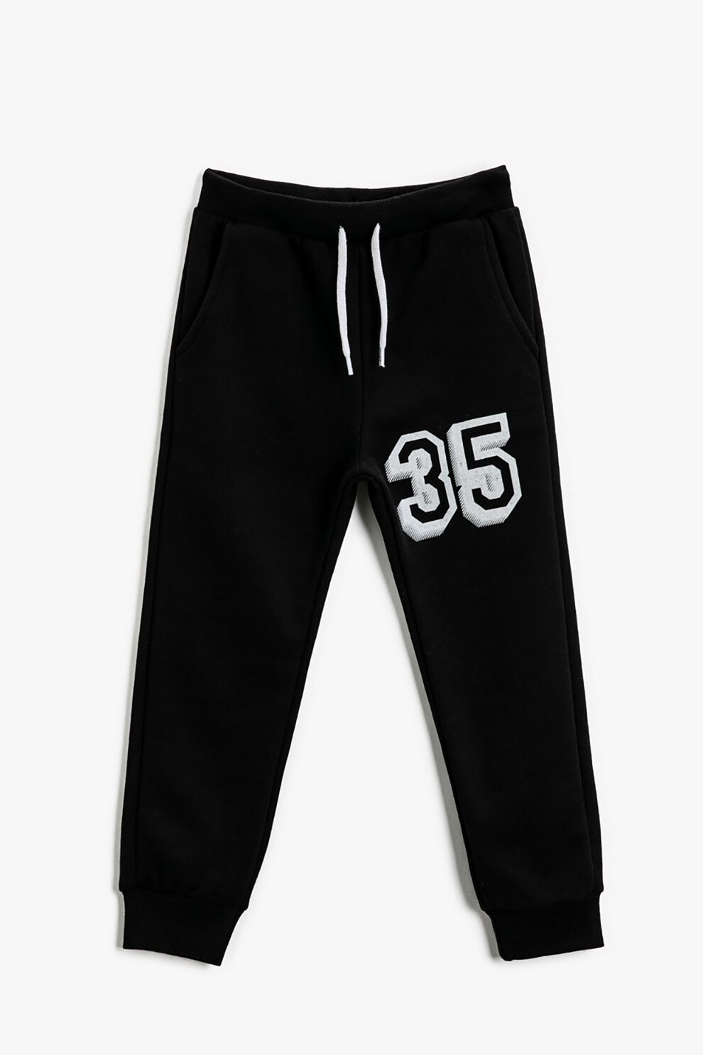 KOTON, Pantaloni sport din bumbac cu snur in talie, Negru/Alb
