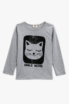 KOTON, Bluza sport din amestec de bumbac cu imprimeu grafic, Gri melange/Negru, 110-116 CM KOTON, Bluza sport din amestec de bumbac cu imprimeu grafic, Gri melange/Negru, 110-116 CM