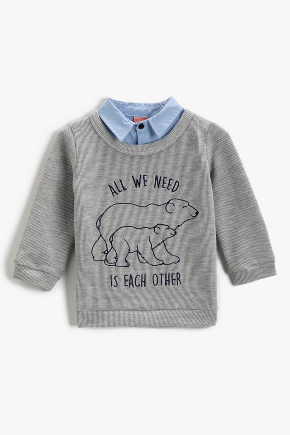 KOTON, Bluza sport cu imprimeu si model 2in1, Gri melange/negru/albastru deschis