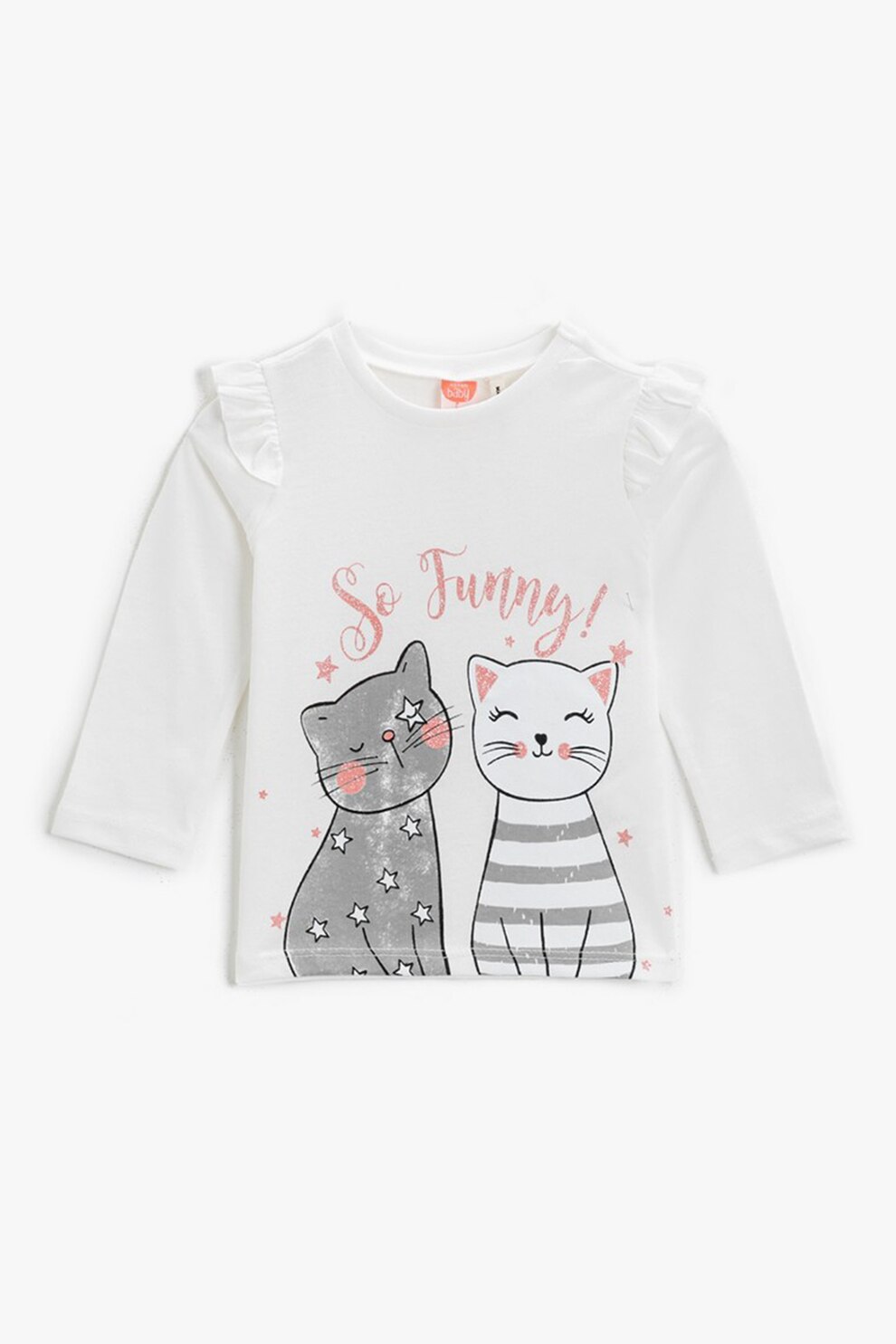 KOTON, Bluza cu imprimeu si volane, Alb prafuit/gri/roz