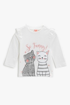 KOTON, Bluza cu imprimeu si volane, Alb prafuit/gri/roz KOTON, Bluza cu imprimeu si volane, Alb prafuit/gri/roz