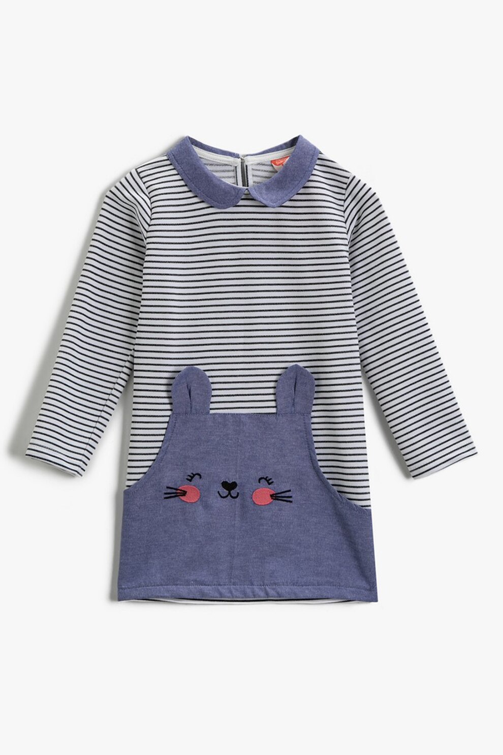 KOTON, Rochie in dungi cu guler rotunjit, Alb prafuit/Negru/Albastru prafuit