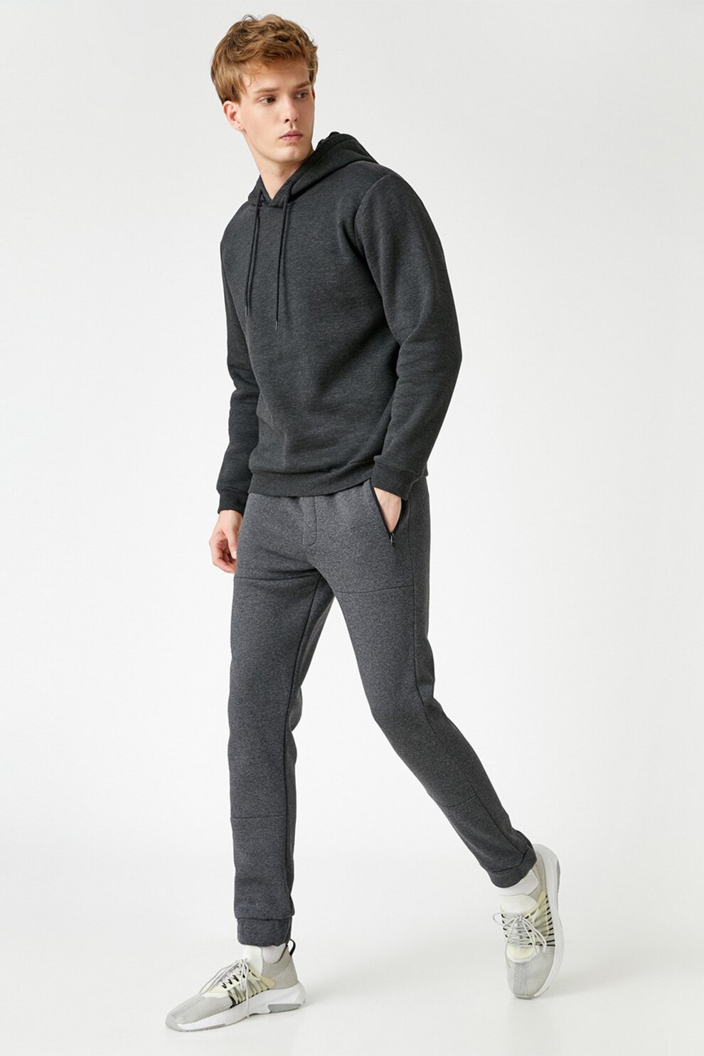 KOTON, Pantaloni sport cu buzunare cu fermoar, Gri inchis