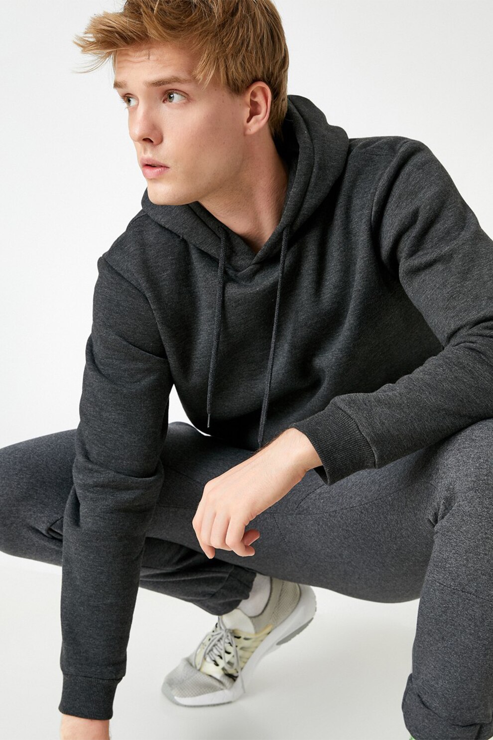 KOTON, Hanorac din amestec de bumbac cu snur de ajustare, Gri inchis melange