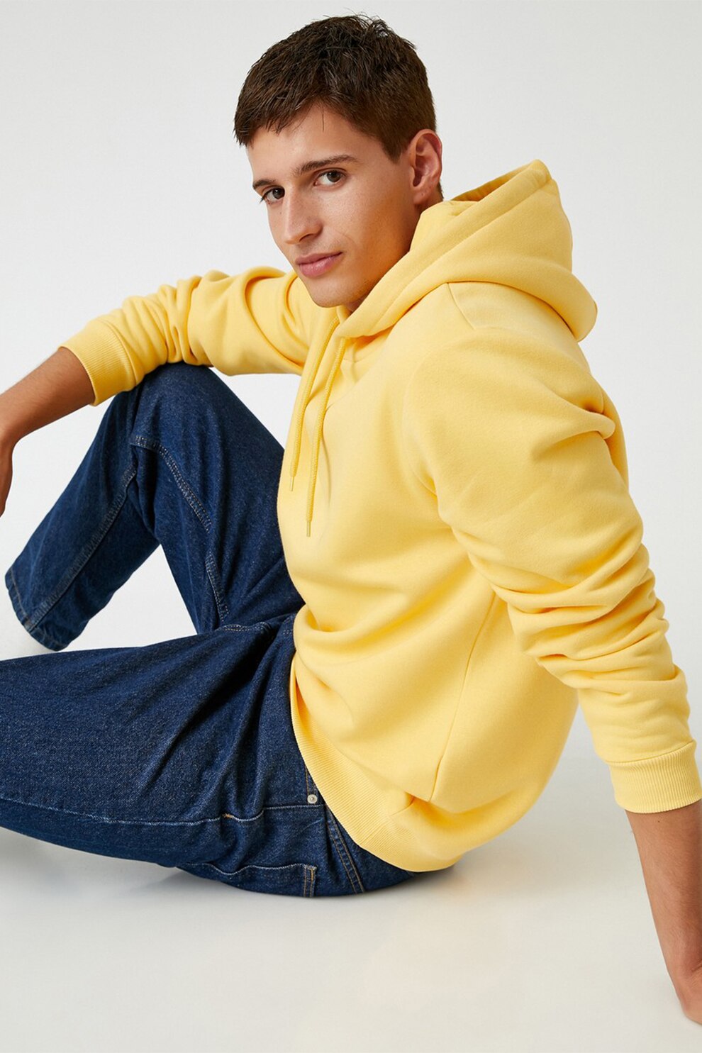 KOTON, Hanorac din amestec de bumbac cu snur de ajustare, Galben pai