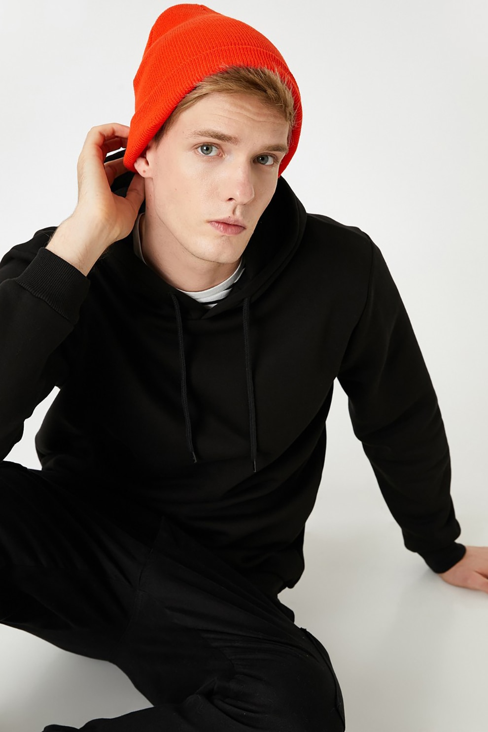 KOTON, Hanorac din amestec de bumbac cu snur de ajustare, Negru