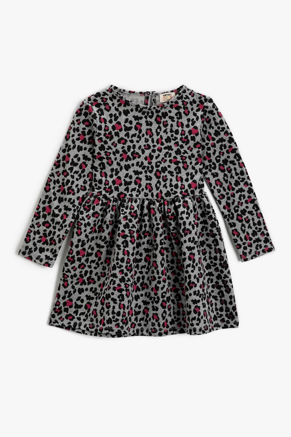 KOTON, Rochie evazata cu animal print, Gri deschis/negru/roz inchis