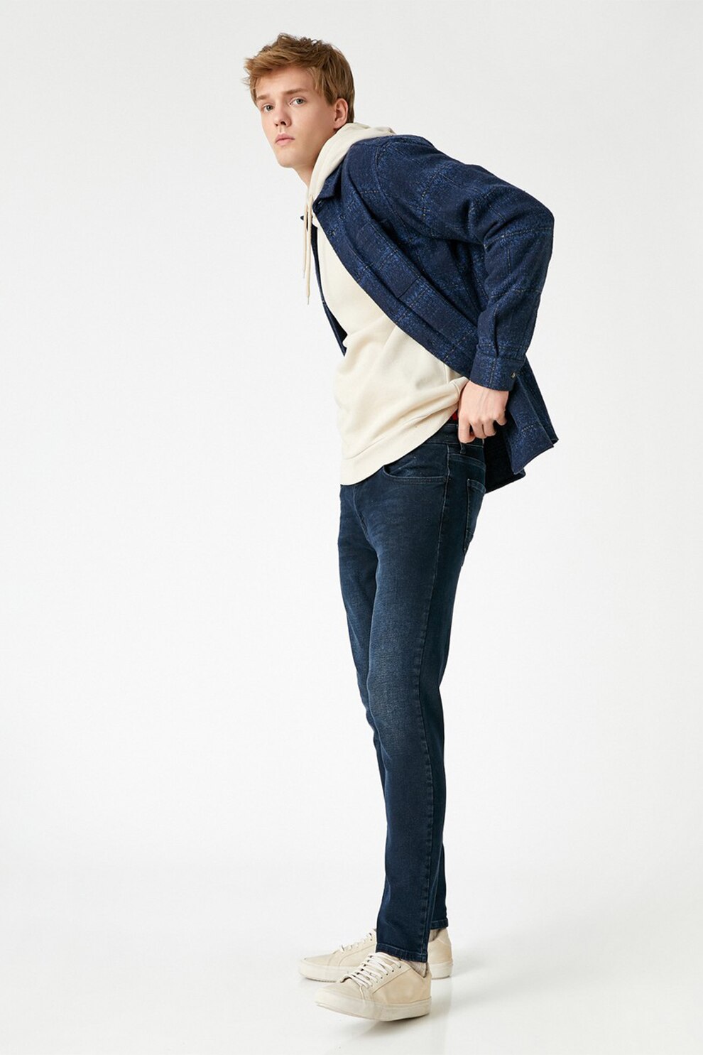 KOTON, Blugi skinny cu aspect decolorat, Bleumarin inchis
