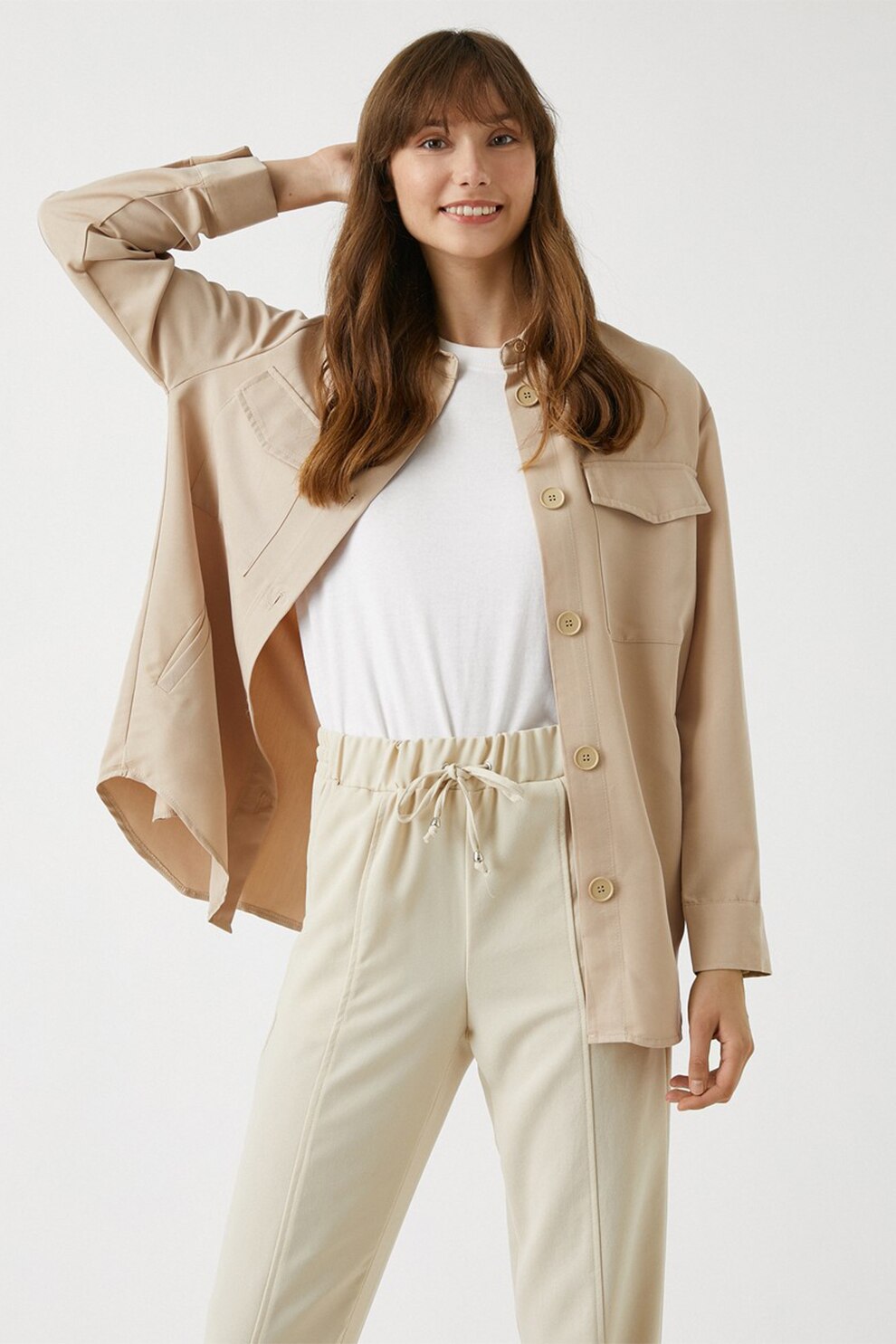 KOTON, Camasa supradimensionata cu buzunare aplicate, Maro nisip