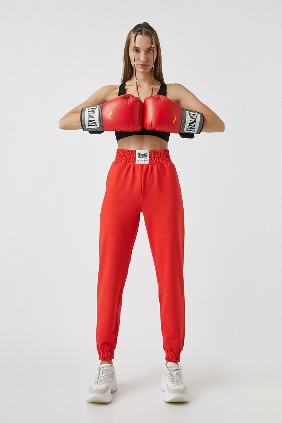 KOTON, Pantaloni sport cu talie inalta, Rosu