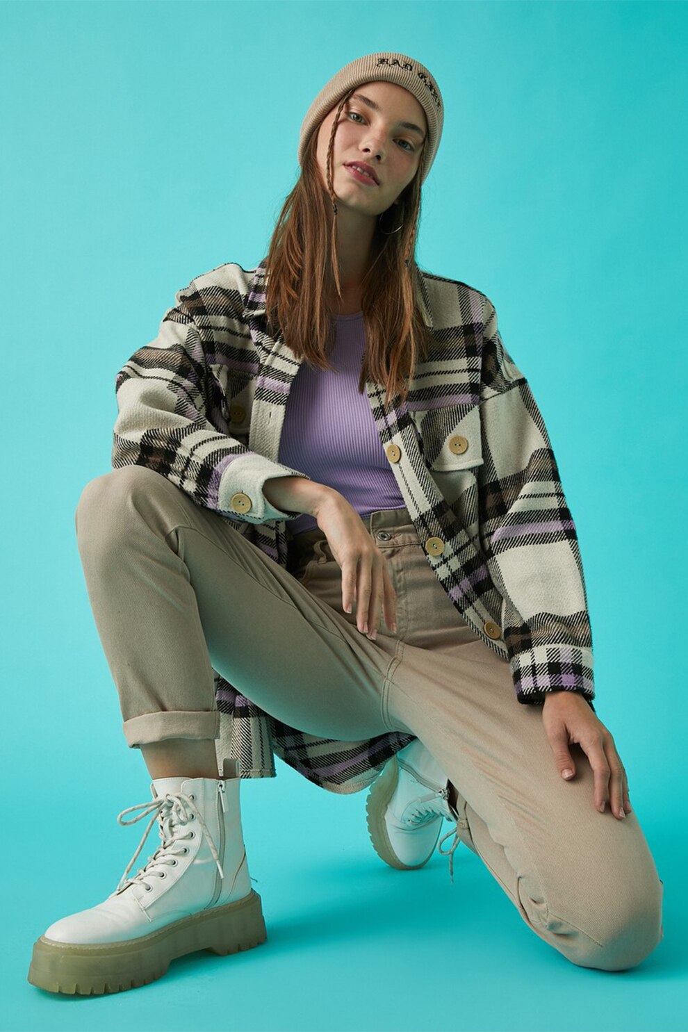 KOTON, Blugi conici cu talie inalta, Maro nisip