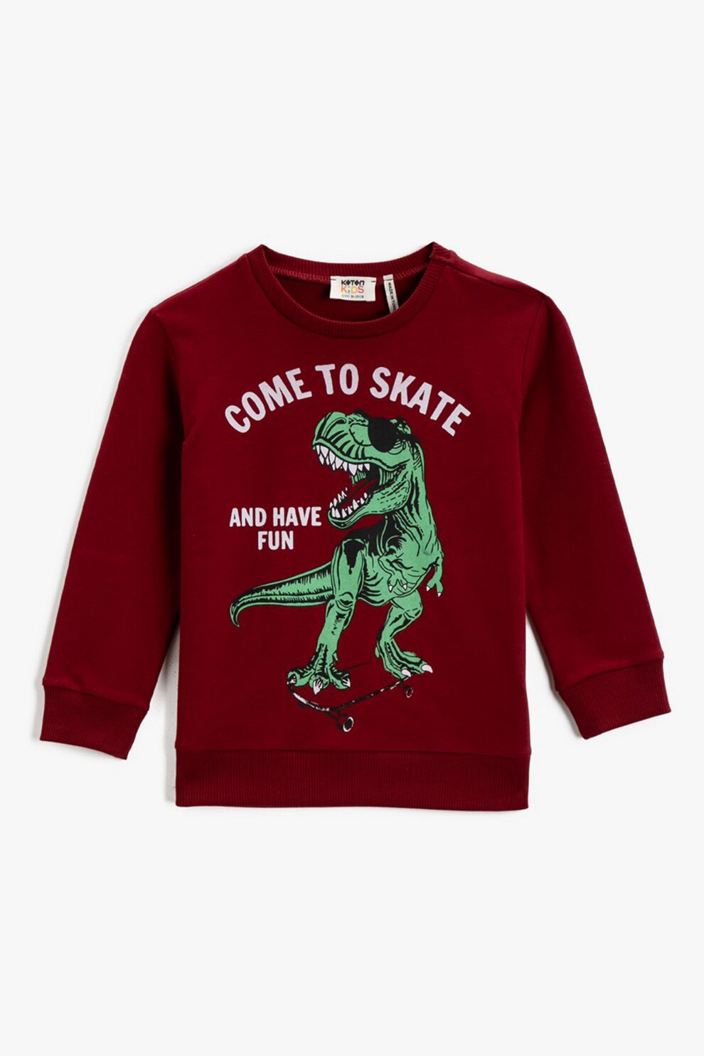 KOTON, Bluza sport cu decolteu rotund si imprimeu, Visiniu