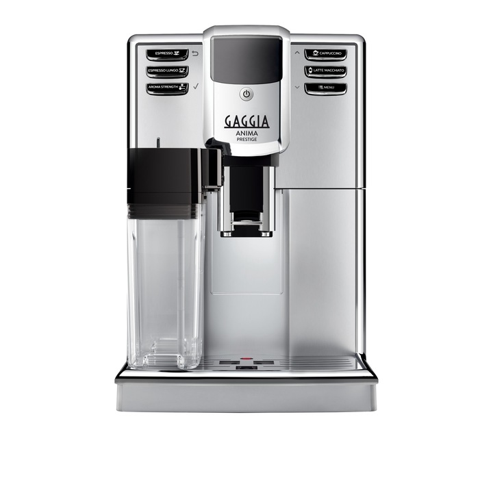 Gaggia Anima Prestige automata eszpresszógép, 15 bar, 0,5 l-es integrált tejeskancsó, kerámia daráló, 5 fokozatú optiaroma, 3 fokozatú hőmérséklet, Ezüst