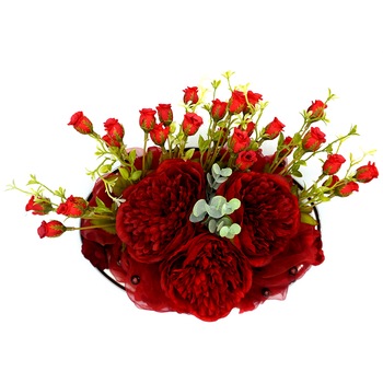 Aranjament floral aniversar din 35 flori de matase, handmade, de exterior si interior, Regalo - De ziua ta, 37cm Aranjament floral aniversar din 35 flori de matase, handmade, de exterior si interior, Regalo - De ziua ta, 37cm