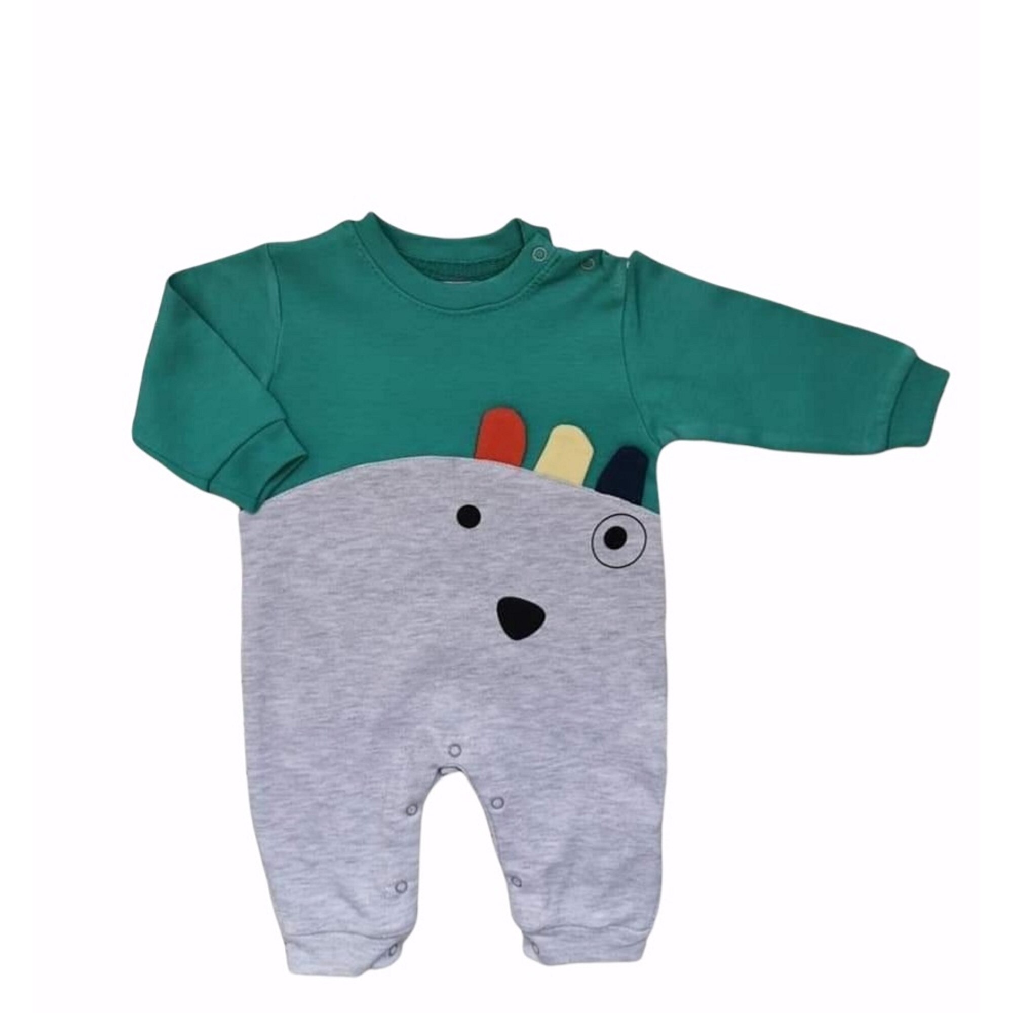 Salopeta baieti din bumbac model ursulet, Multicolor, 68 CM