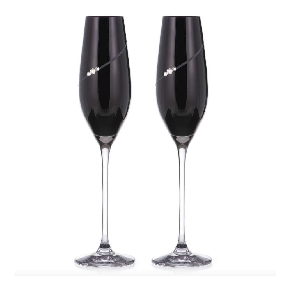 Set 2 Pahare Sampanie Cristal Black Silhouette 210 ml