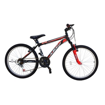 Bicicleta MTB Tec Blue, suspensie fata, culoare negru/rosu, roata 24, cadru otel Bicicleta MTB Tec Blue, suspensie fata, culoare negru/rosu, roata 24, cadru otel