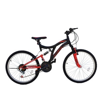 Bicicleta MTB Tec Black, full suspension, culoare negru/rosu, roata 24, cadru otel Bicicleta MTB Tec Black, full suspension, culoare negru/rosu, roata 24, cadru otel
