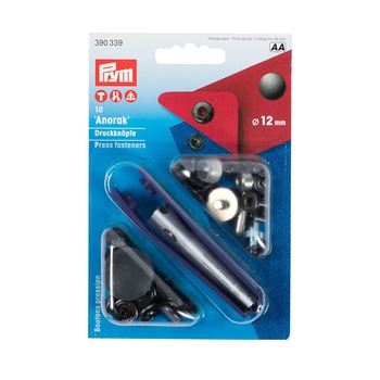 Set capse metalice, anorak pentru textile, de 12 mm, negru, cu aplicator, 10 perechi Prym Set capse metalice, anorak pentru textile, de 12 mm, negru, cu aplicator, 10 perechi Prym