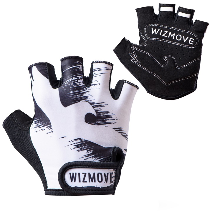 Ръкавици за колоездене без пръсти WizMove, черно-бели, L