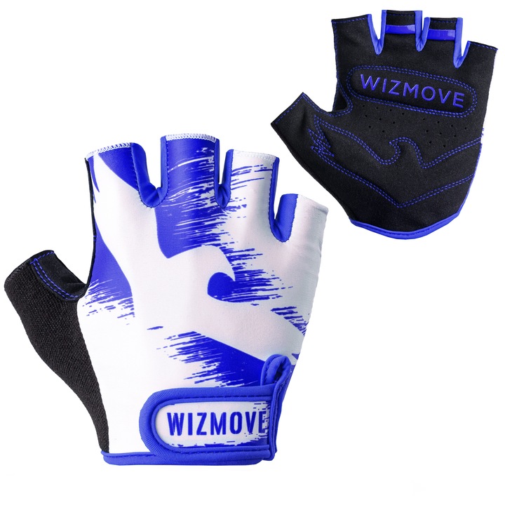 Велосипедни ръкавици без пръсти WizMove, синьо-бели, S