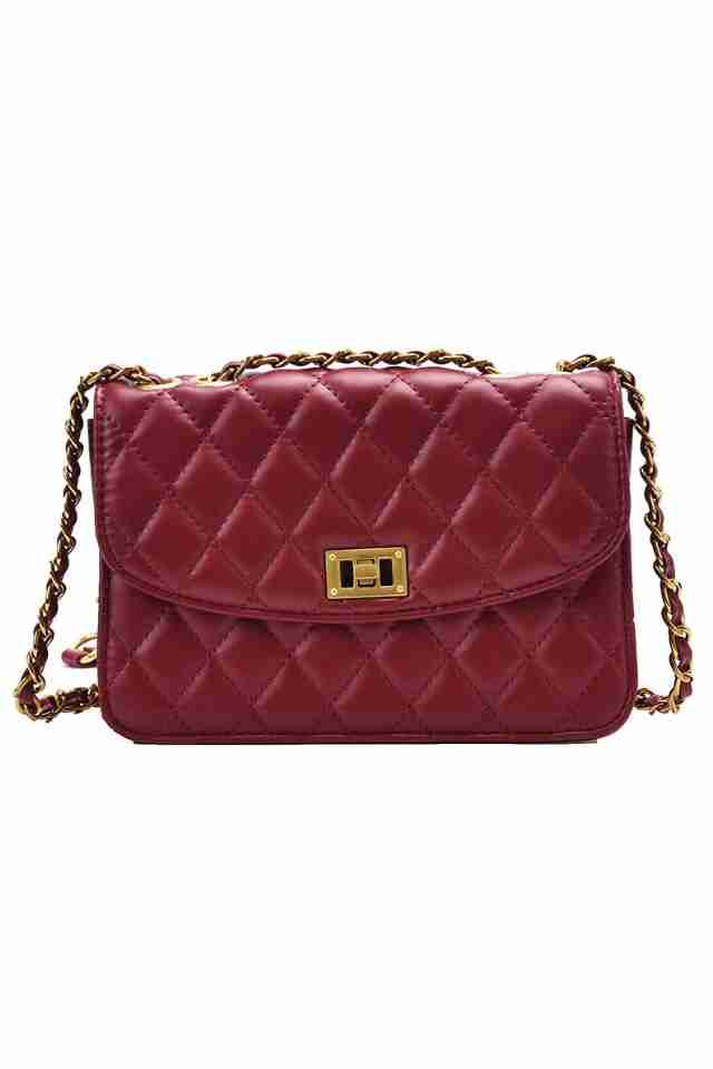 Geanta de dama Ilona rosie din piele ecologica matlasata, 22 x 16 x 6 cm