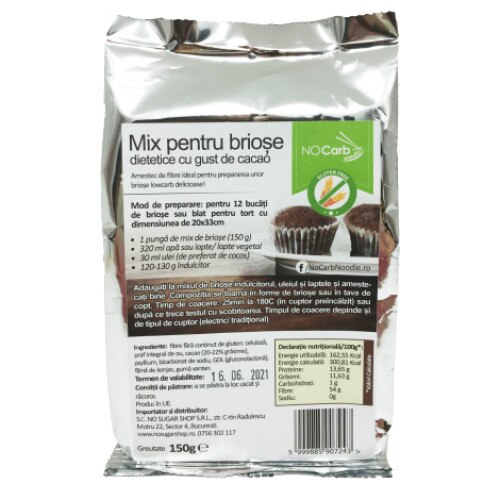 Mix pentru briose dietetice cu cacao, NoCarb Noodle, 150g