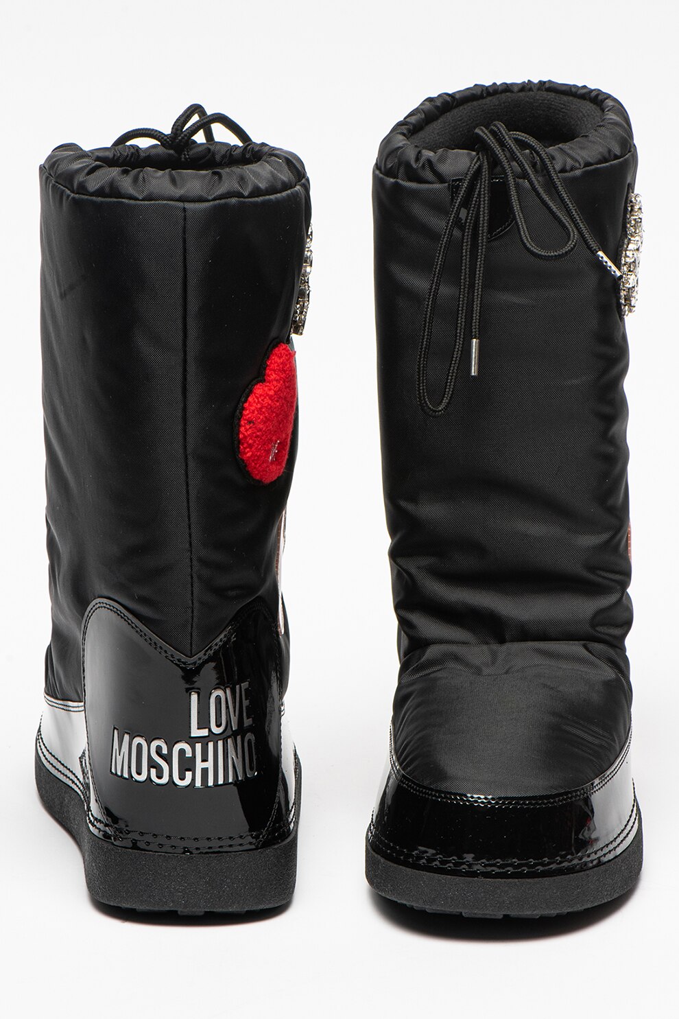 Love Moschino, Cizme mid-calf de iarna cu aplicatii, Negru/Rosu