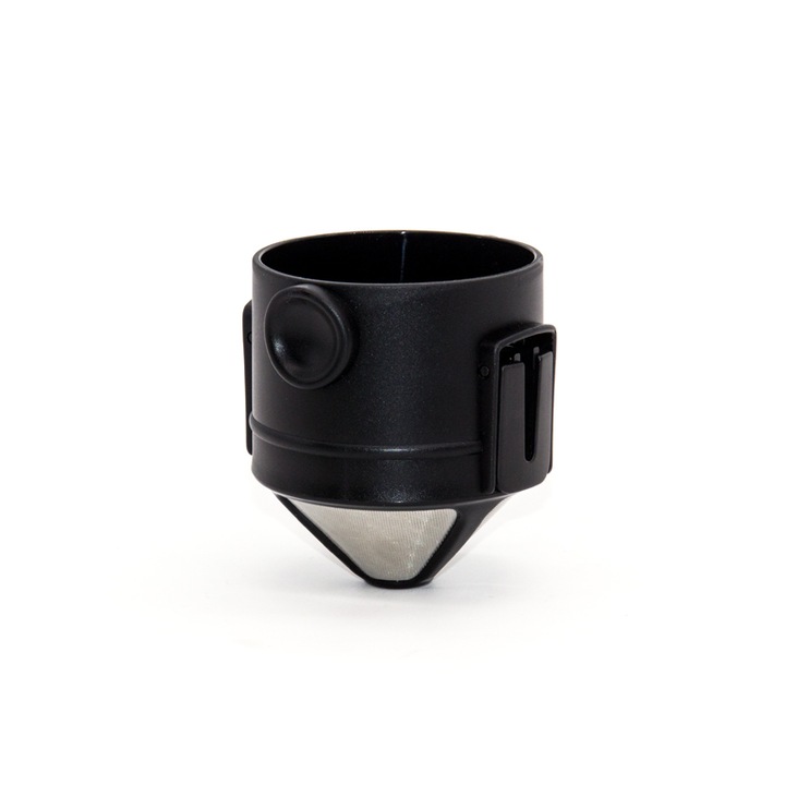 Infuzor portabil pentru ceai/cafea, prin picurare, reutilizabil, otel inoxidabil 304, plastic/inox, 422 ml, 7.5 x 7.5 x 5 cm, negru