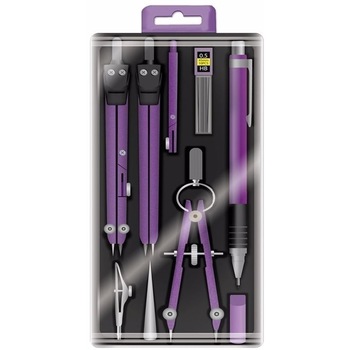 Set compas 9 piese cutie plastic S-COOL SC638 mov Set compas 9 piese cutie plastic S-COOL SC638 mov