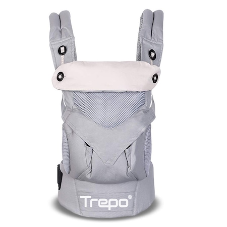 Marsupiu Ergonomic Trepo® Peak33, Port-bebe cu 3 pozitii de purtare, 100% bumbac, 0-20 kg Gri