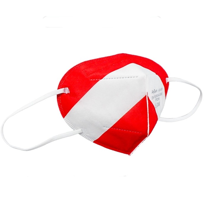 Masca Rosu/alb FFP2, model AD-1001, 5 straturi, Conforma cu CE, ambalata individual
