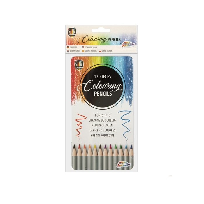 Set 12 creioane colorate in cutie metalica Grafix Premium