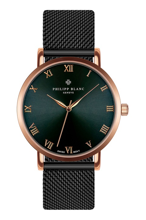 Philipp Blanc, Ceas unisex cu o bratara cu model tip plasa, Gri hematit/Maro bronz