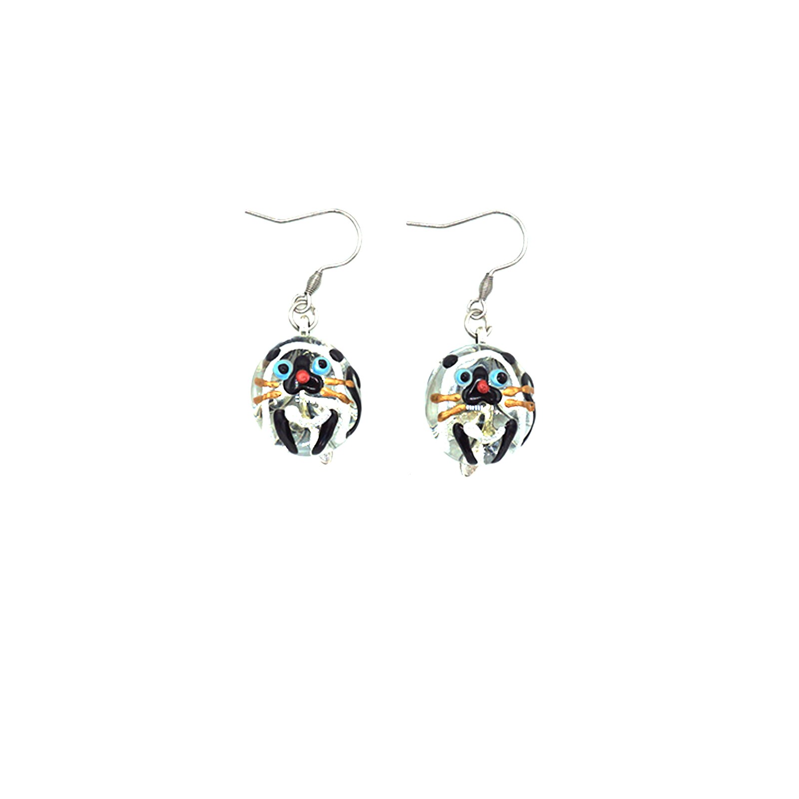 Cercei pictati 3D, bijuterie handmade, Regalo - Pisica Siameza, accesorii inox si sticla, cutie cadou