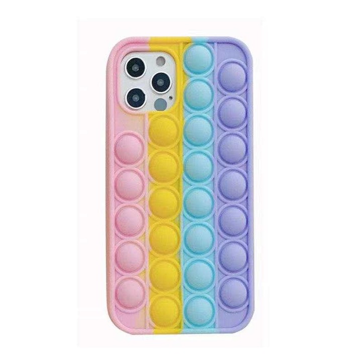 RoveZone POP IT Mobiltelefon védőtok, iPhone 11 kompatibilis, rózsaszín / sárga / kék
