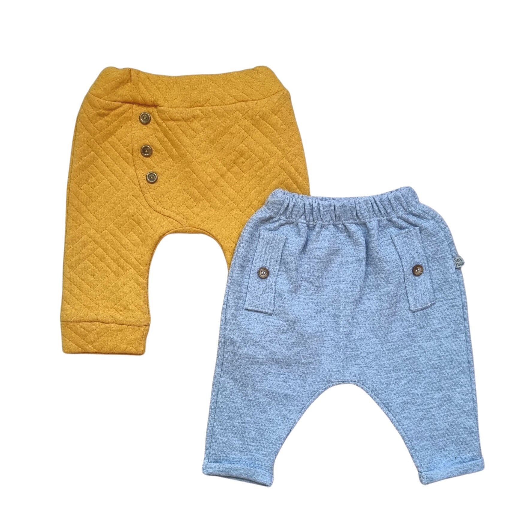 Set 2 pantaloni casual baieti din bumbac, varsta 3 luni, 62 cm, Galben/Gri