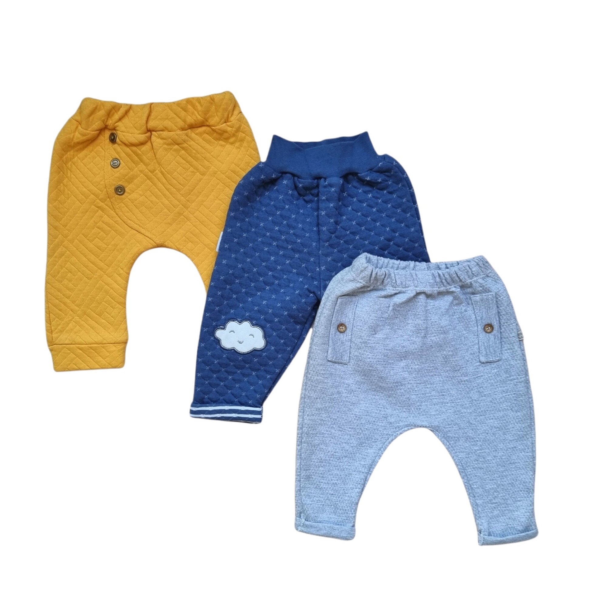 Set 3 pantaloni casual baieti din bumbac, varsta 6-9 luni, 74 cm, Multicolor