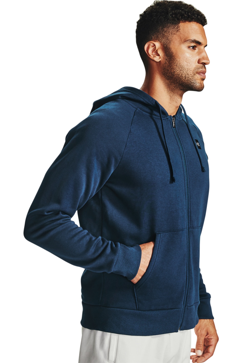 Under Armour, Hanorac cu buzunare laterale si snur de ajustare pentru fitness Rival, Bleumarin