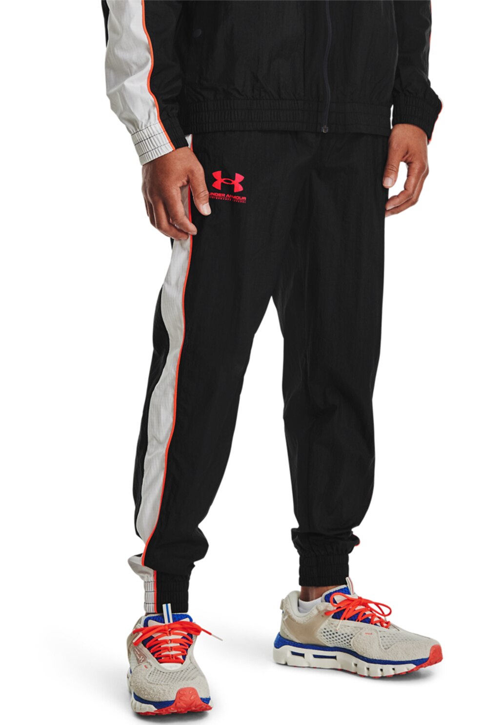 Under Armour, Pantaloni sport lejeri pentru antrenament, Negru/Alb/Rosu, L